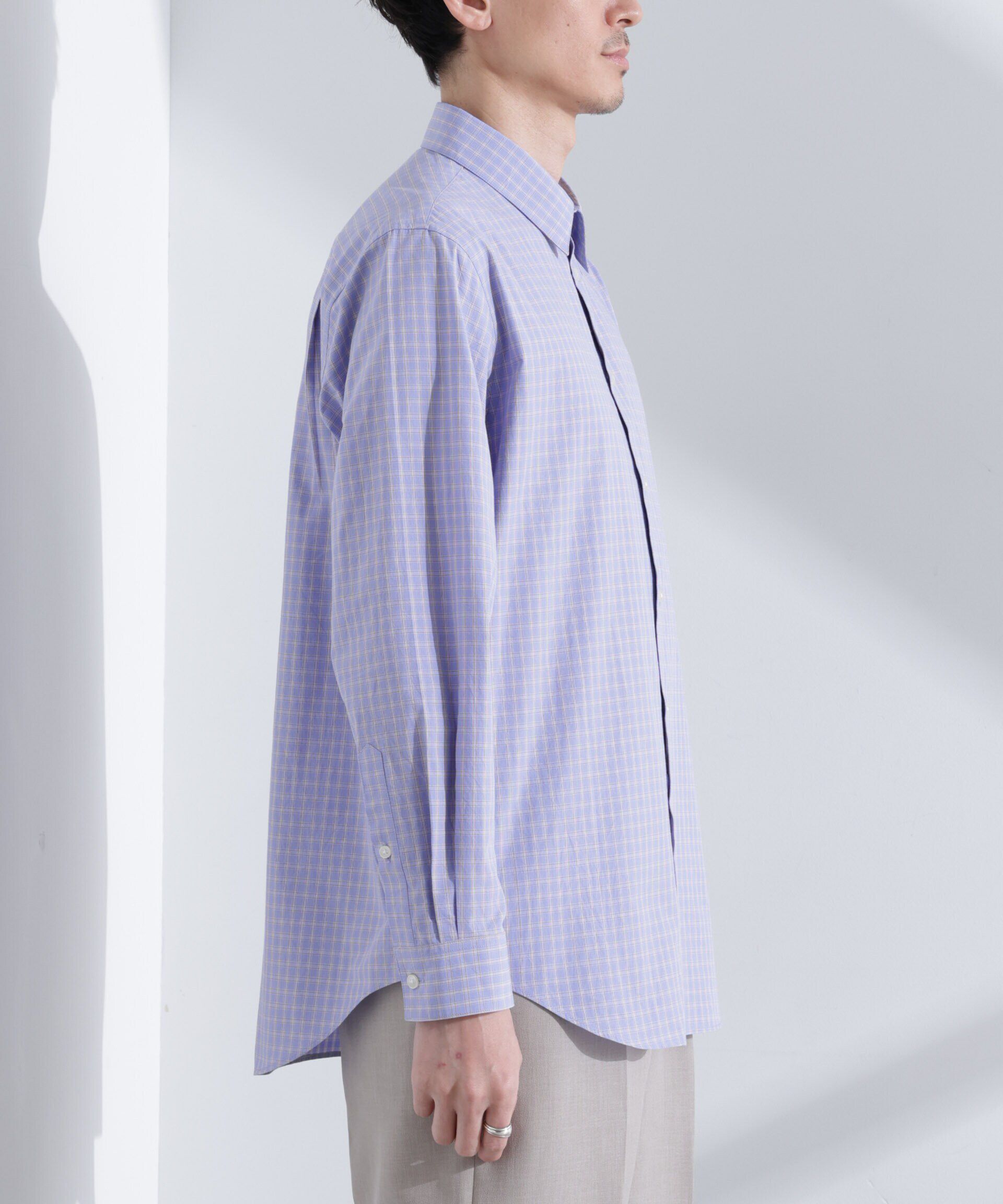  「タイプライターチェックステンカラーシャツ　長袖」|シャツ・ブラウス|