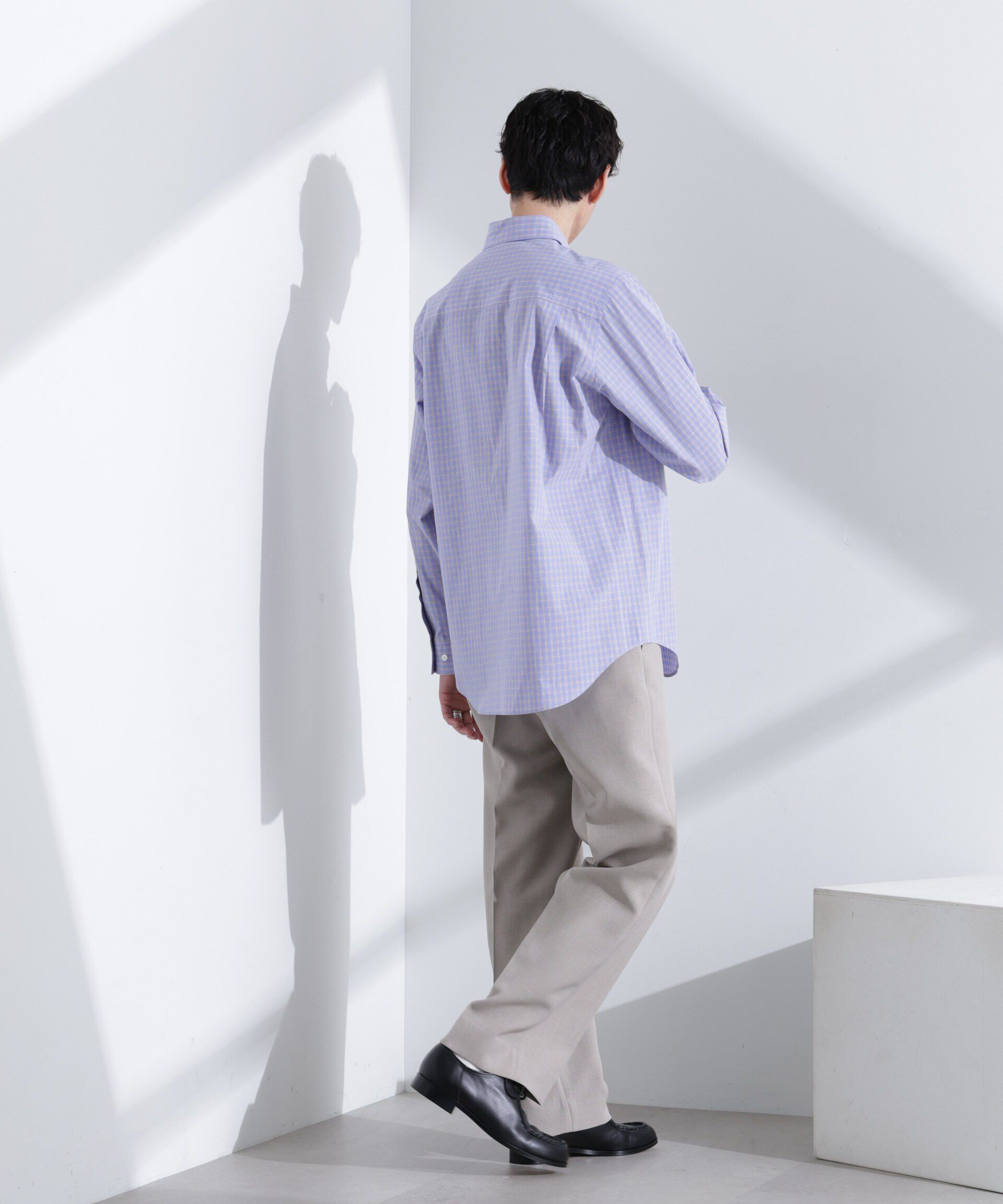  「タイプライターチェックステンカラーシャツ　長袖」|シャツ・ブラウス|