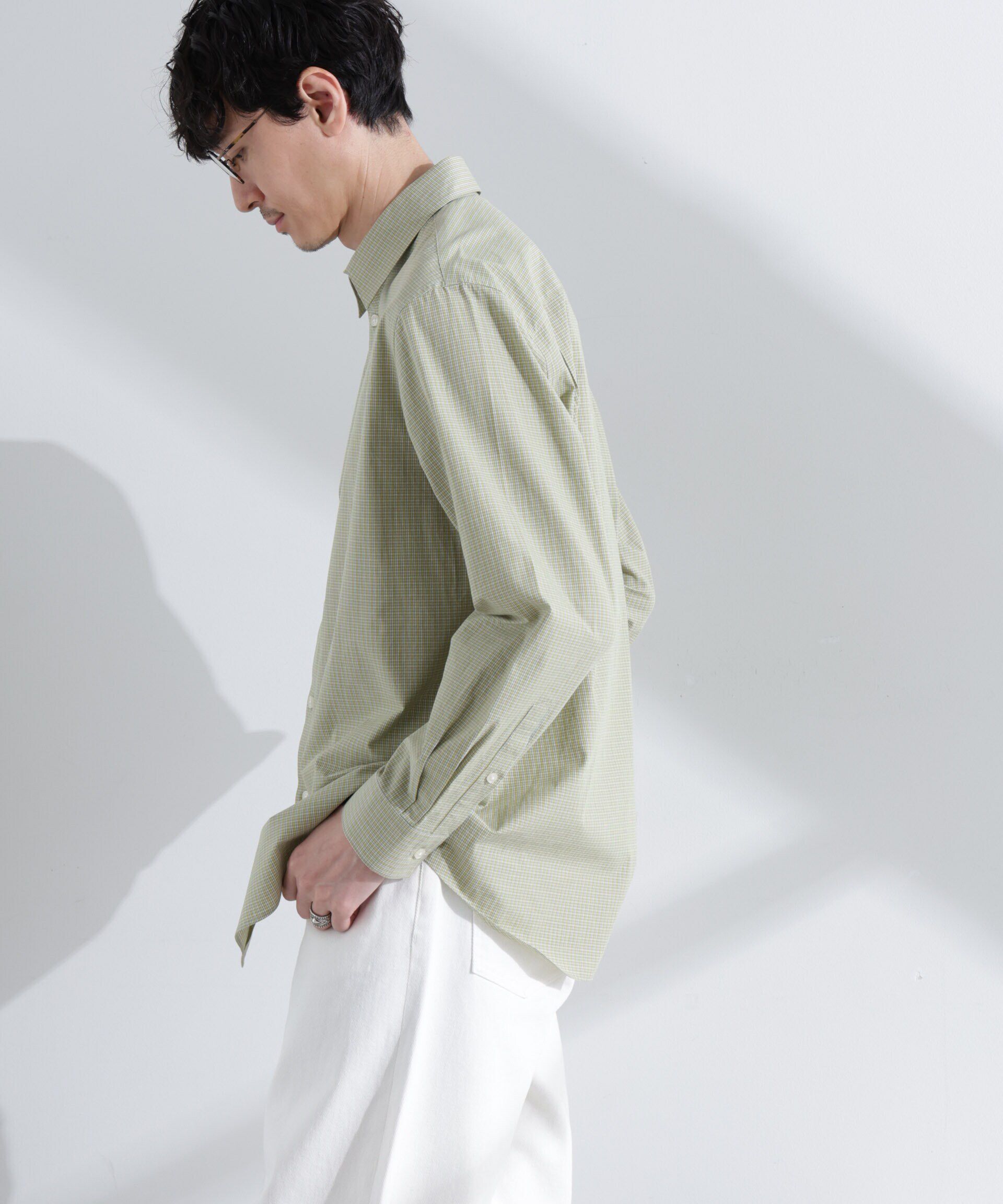  「タイプライターチェックステンカラーシャツ　長袖」|シャツ・ブラウス|