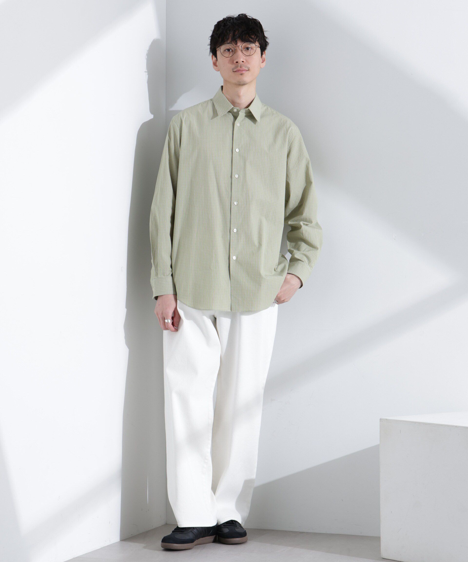  「タイプライターチェックステンカラーシャツ　長袖」|シャツ・ブラウス|