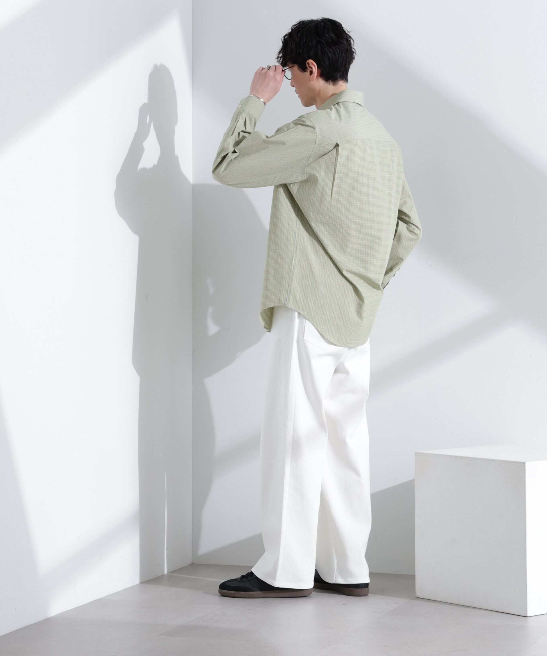  「タイプライターチェックステンカラーシャツ　長袖」|シャツ・ブラウス|