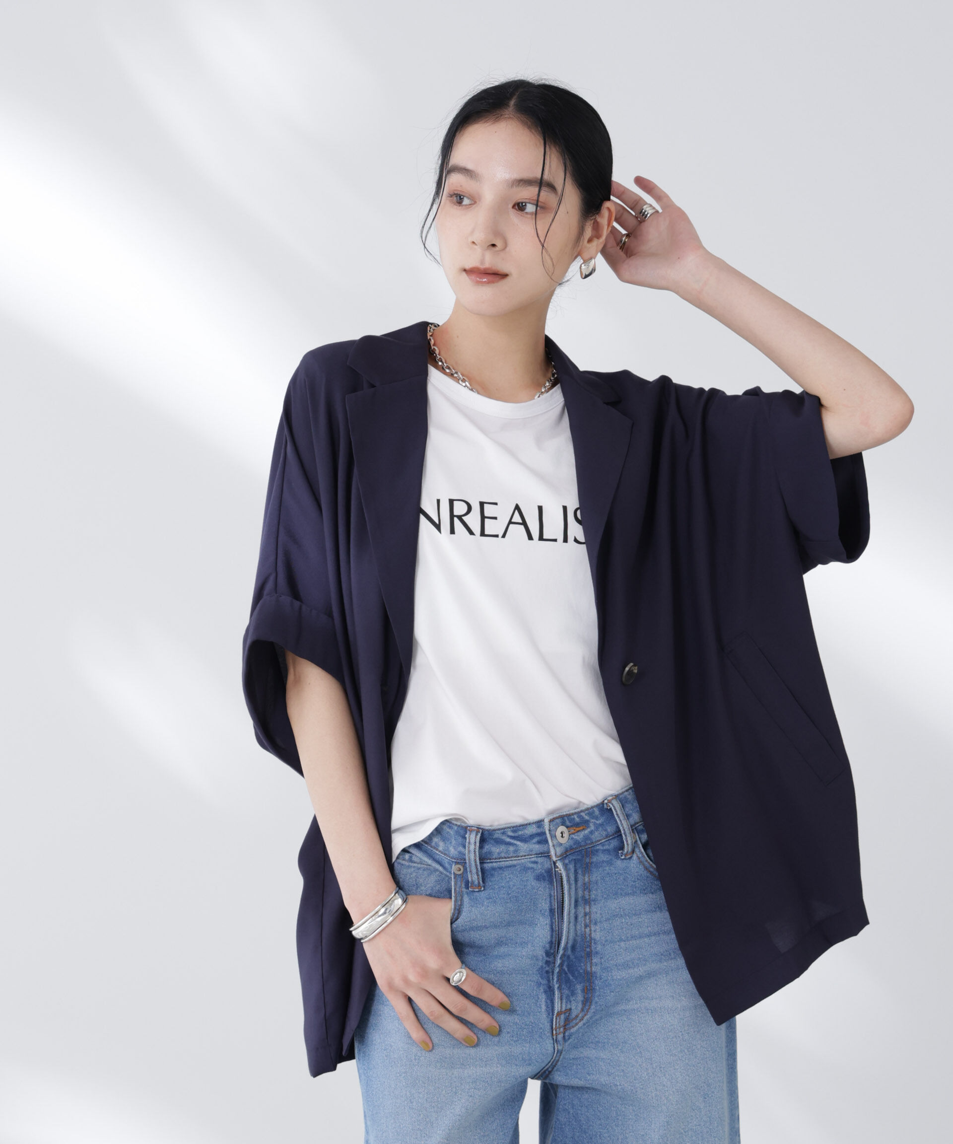 nano･universe「ハーフスリーブラフジャケット」|テーラードジャケット|ネイビー