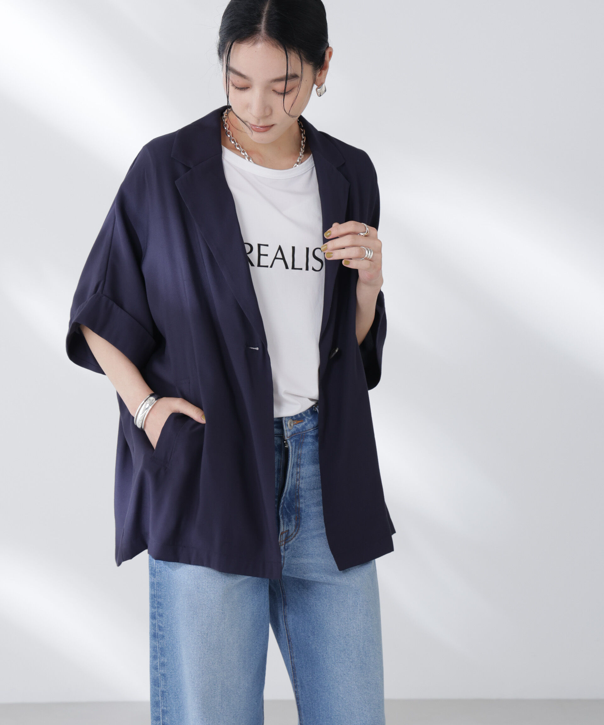 nano･universe「ハーフスリーブラフジャケット」|テーラードジャケット|