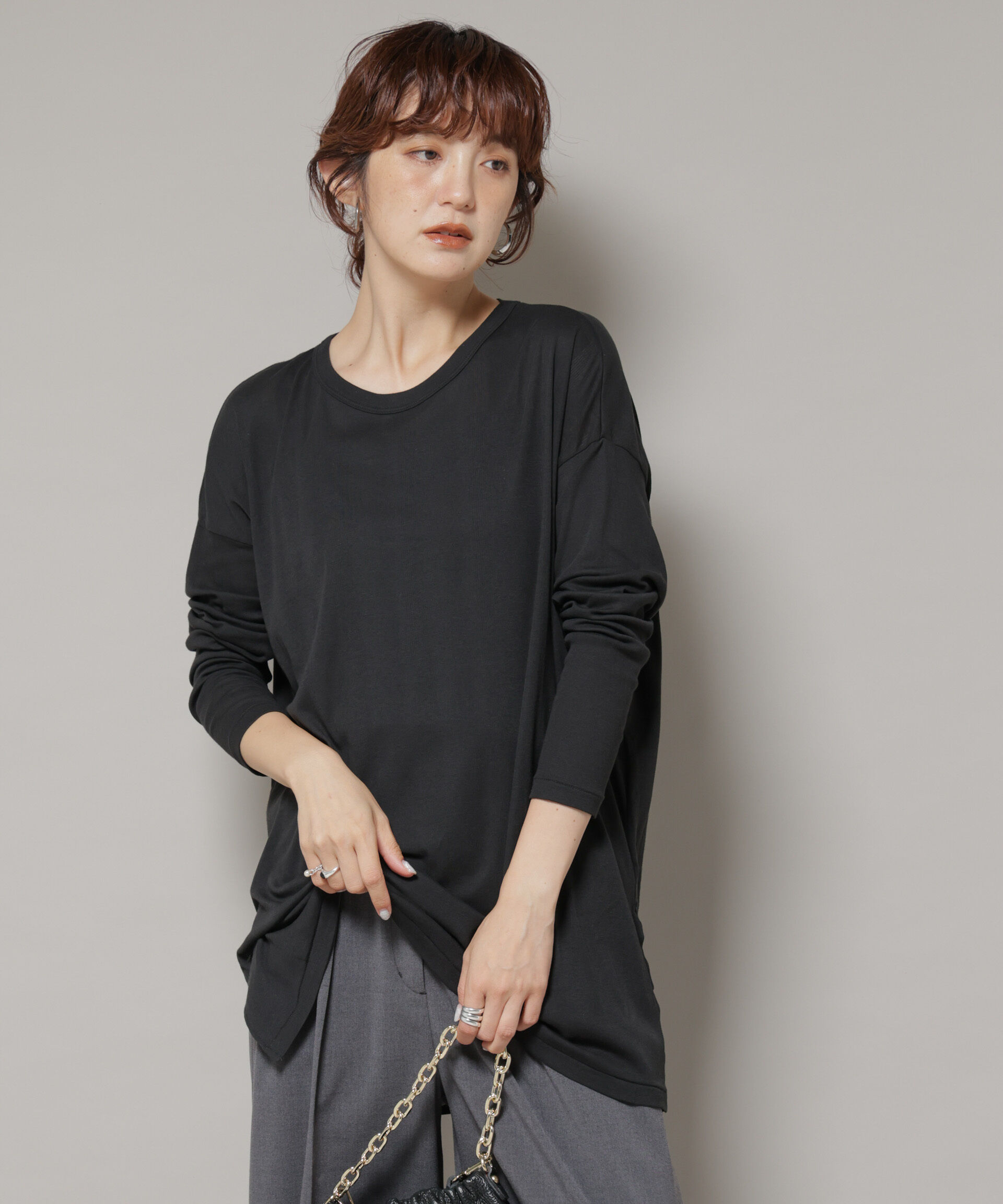 nano･universe「Robert P. Miller/Light Prib Crew L/S tee」|Tシャツ・カットソー|ブラック