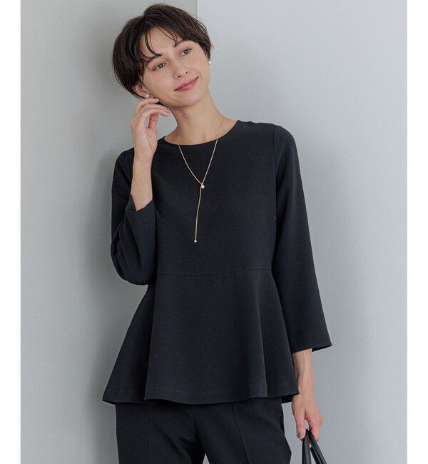 23区「【洗える】トリアセダブルジョーゼット ペプラム ブラウス」|シャツ・ブラウス|ブラック系