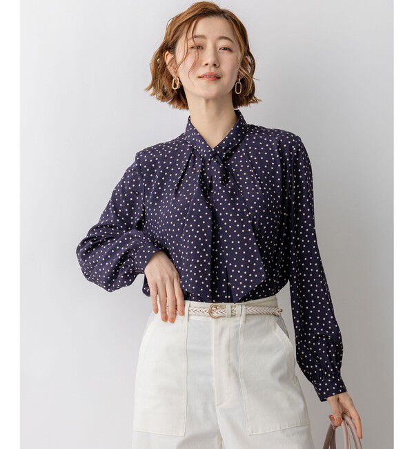 23区「ランダムドットプリント タックブラウス」|シャツ・ブラウス|ネイビー系