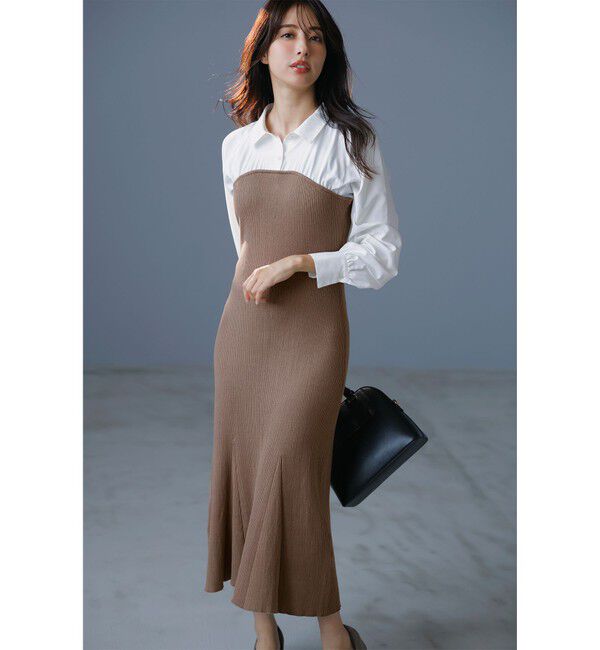 ANY SIS「【全方位 好印象】シャツコンビリブニット ワンピース」|ワンピース|モカ