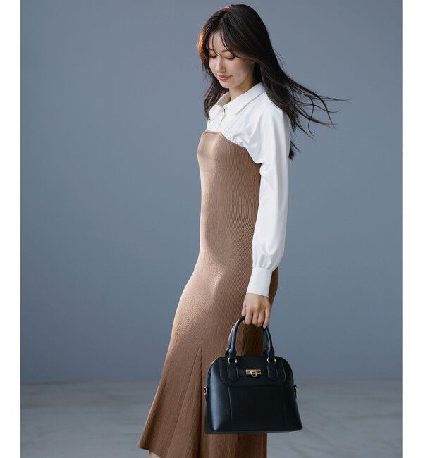 ANY SIS「【全方位 好印象】シャツコンビリブニット ワンピース」|ワンピース|