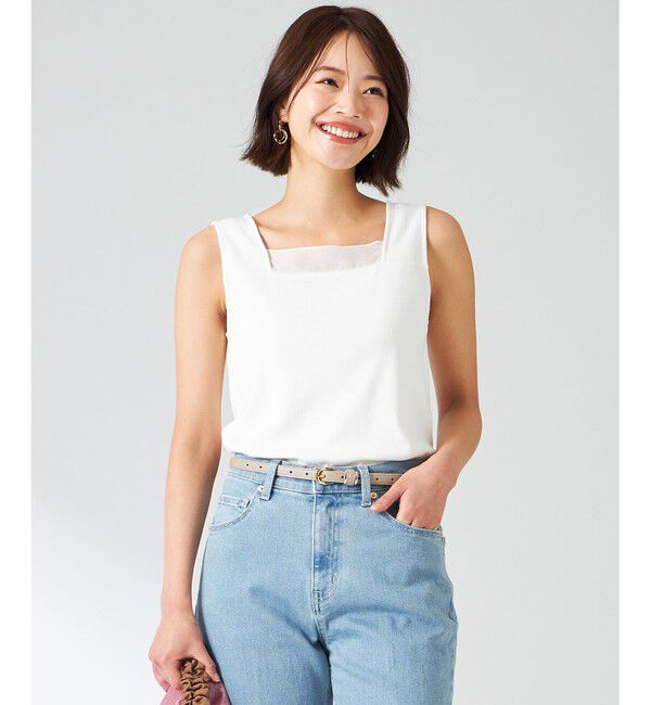 ANY SIS「【洗える】シアーコンビスクエアネック タンクトップ」|タンクトップ|オフ