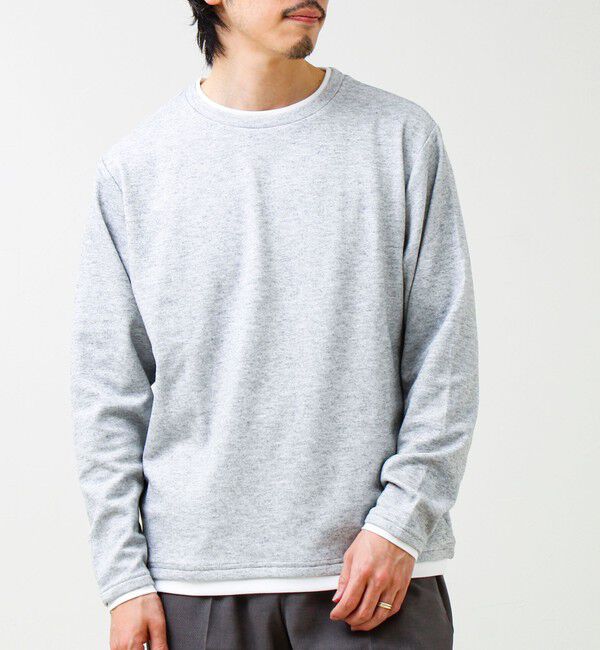 GLOSTER「メランジ微起毛スムース フェイクレイヤード ロンT」|Tシャツ・カットソー|ライトグレー