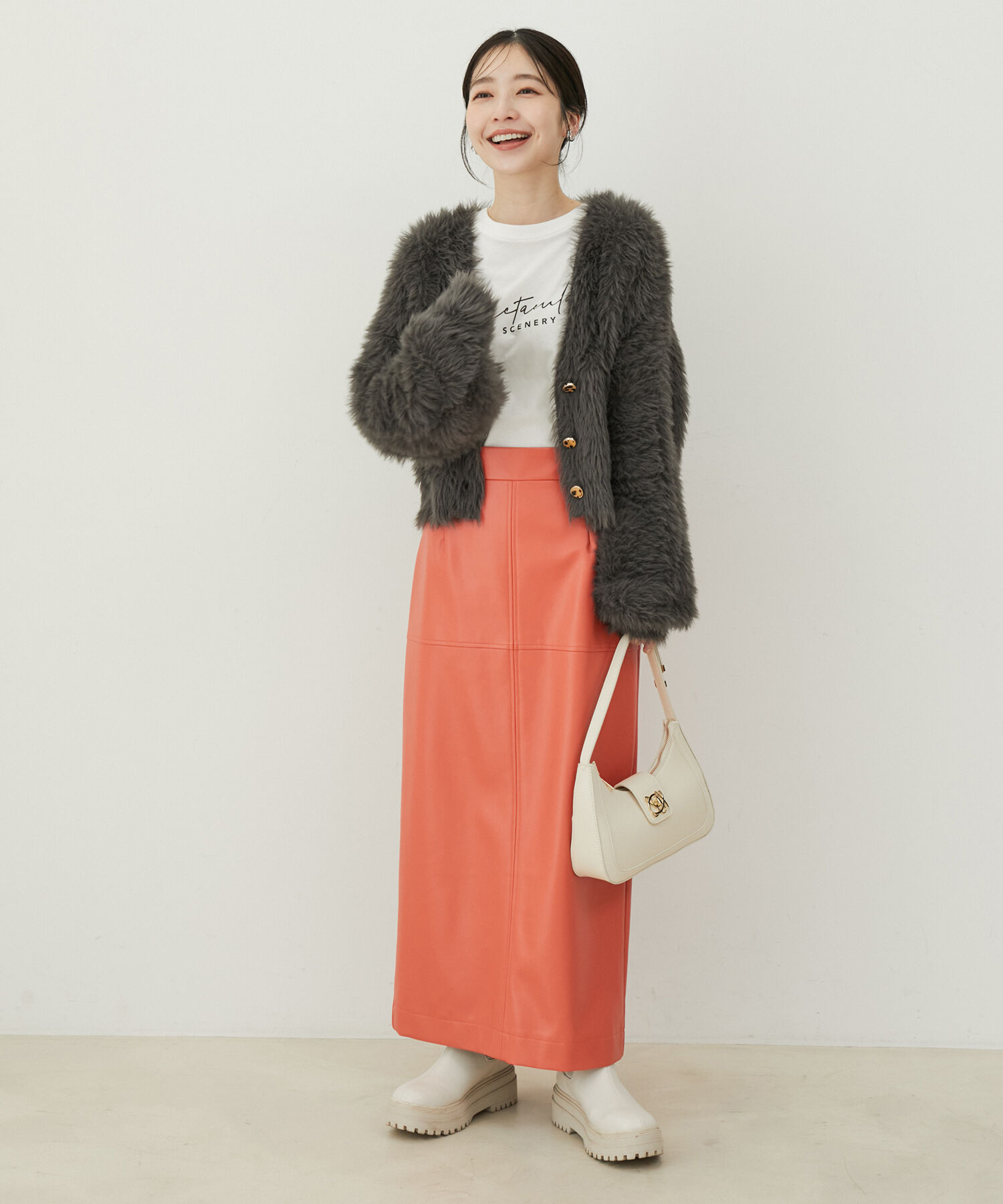 VIS「フェイクレザーIラインロングスカート」|スカート|