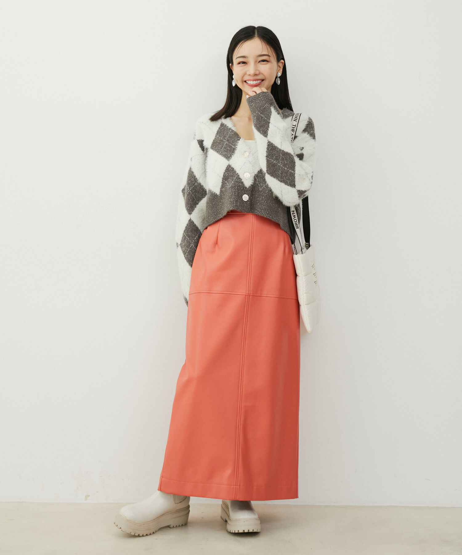 VIS「フェイクレザーIラインロングスカート」|スカート|