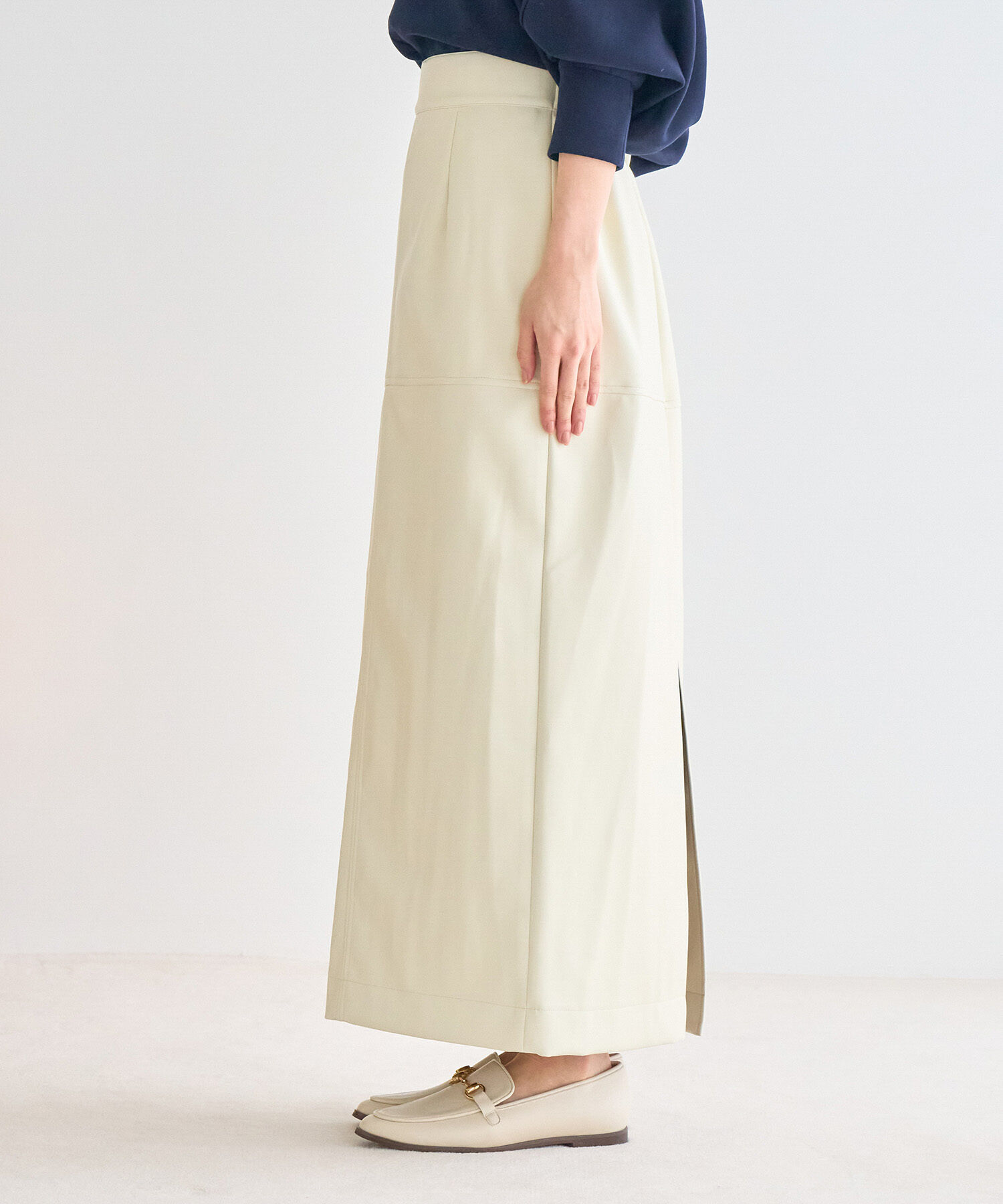 VIS「フェイクレザーIラインロングスカート」|スカート|