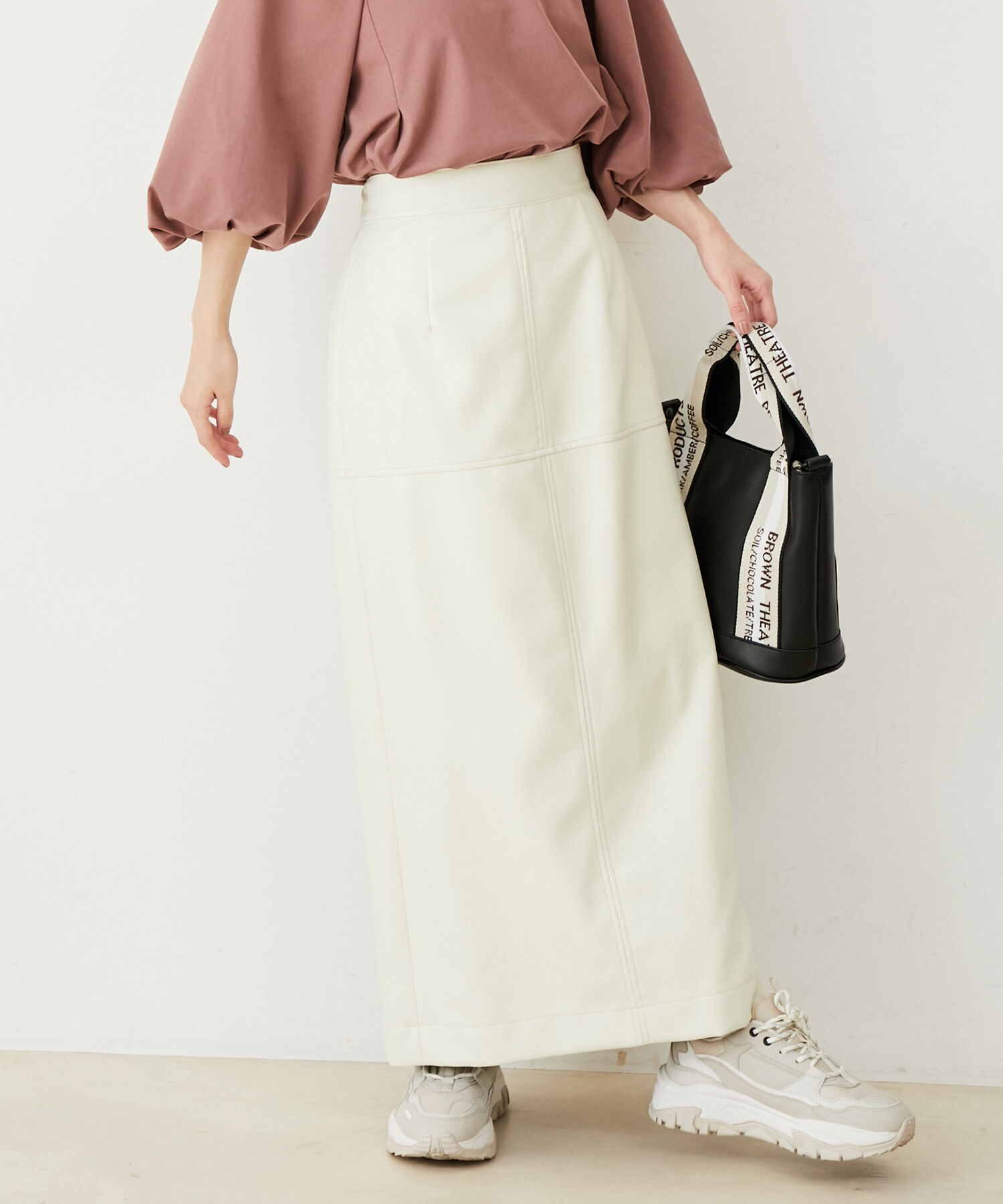 VIS「フェイクレザーIラインロングスカート」|スカート|オフホワイト(15)