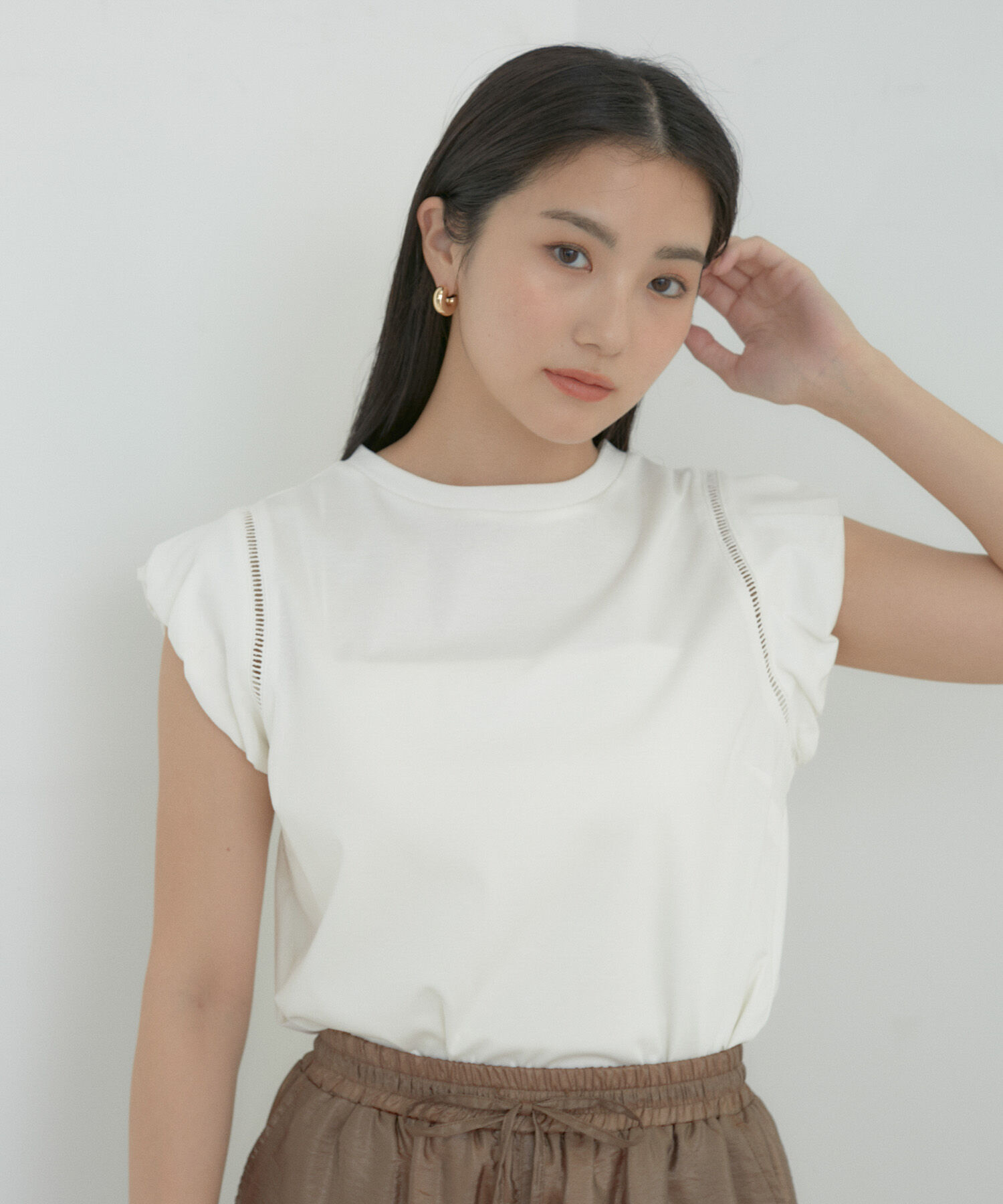 VIS「【洗える】シルケットポイントレースカットソー」|Tシャツ・カットソー|