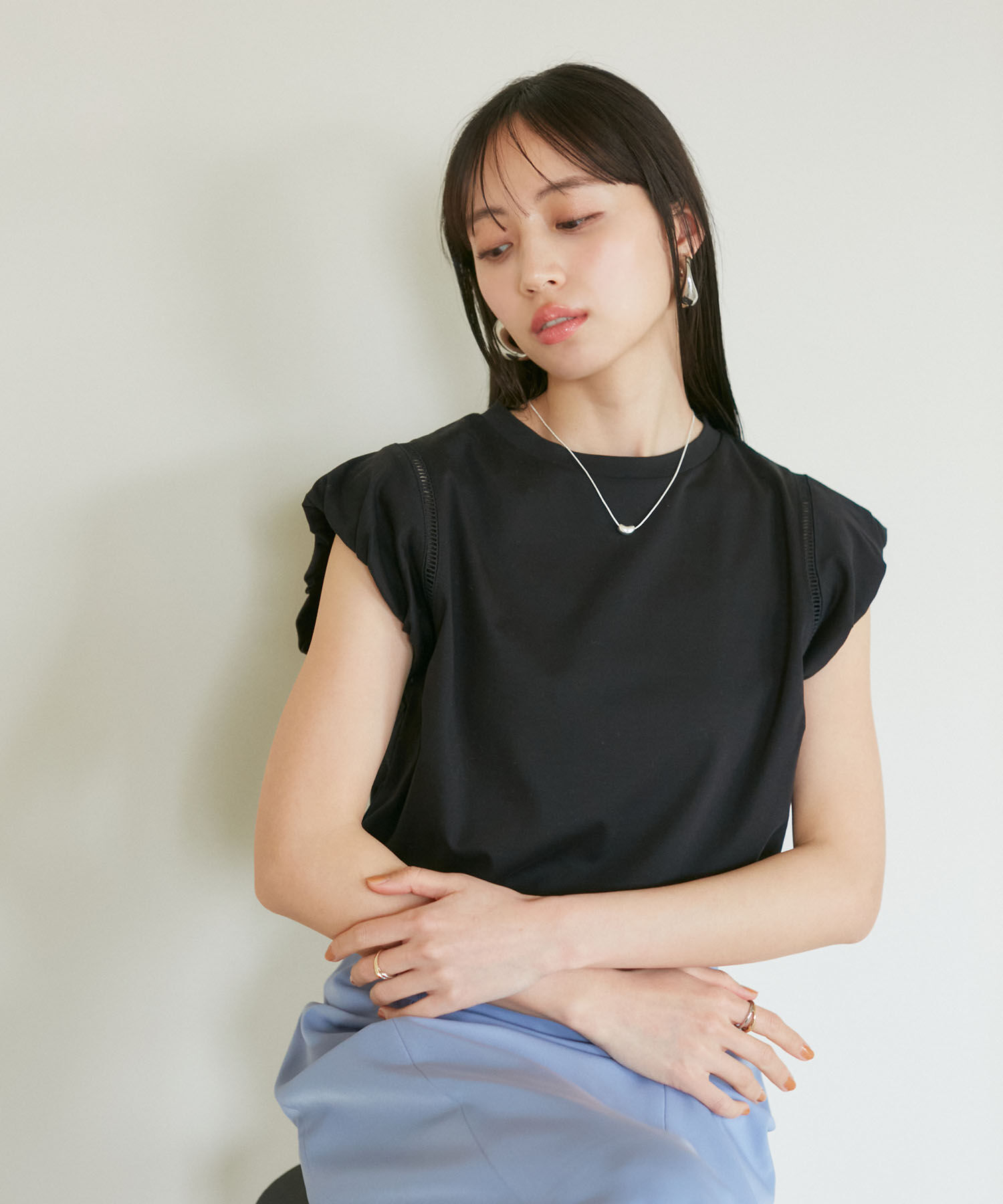 VIS「【洗える】シルケットポイントレースカットソー」|Tシャツ・カットソー|