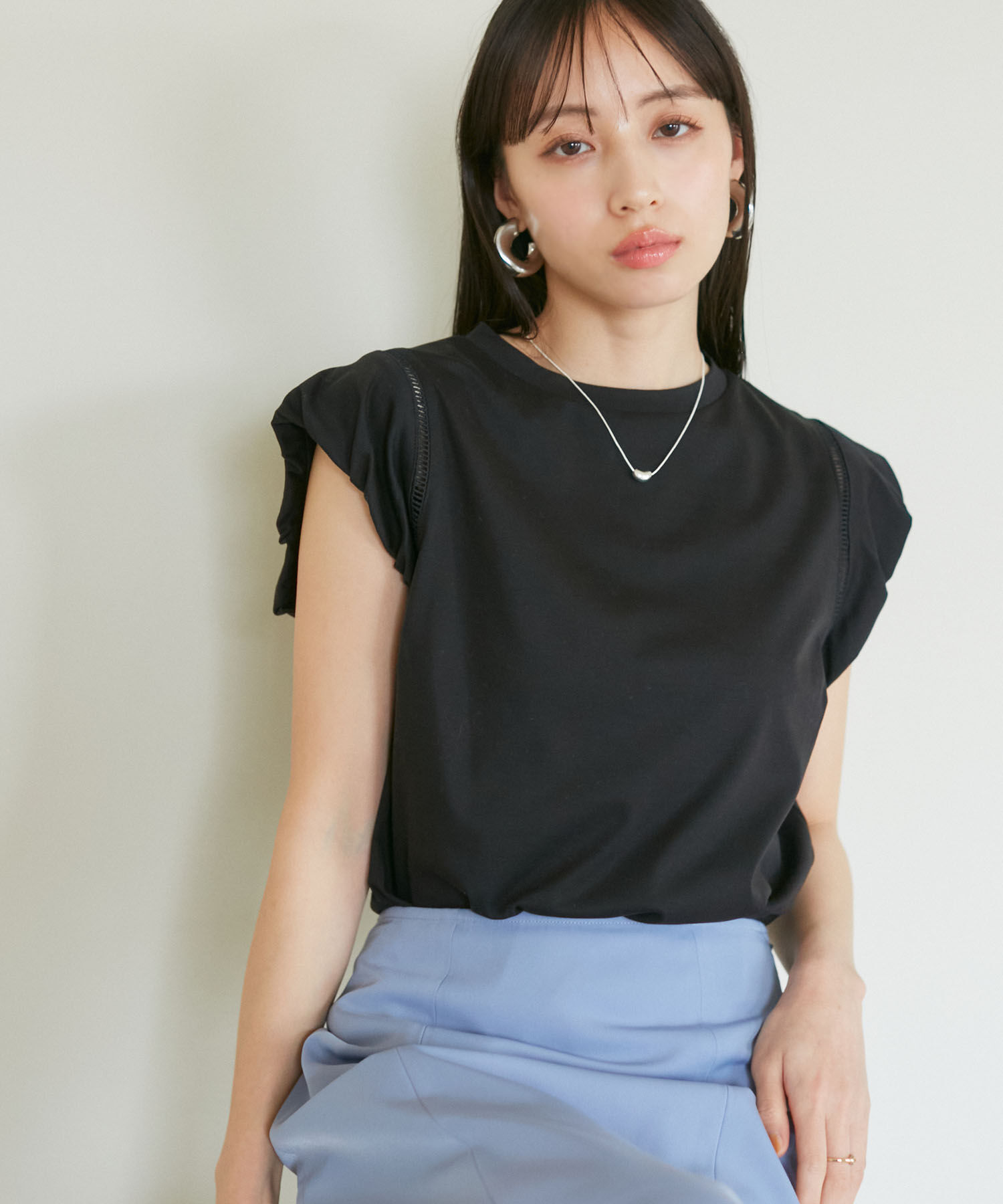 VIS「【洗える】シルケットポイントレースカットソー」|Tシャツ・カットソー|