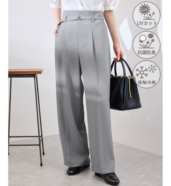 Rope&rsquo;Picnic「カナパ ベルト付きワイドパンツ/セットアップ対応・UV・抗菌防臭・接触冷感」|チノ|グレー(07)