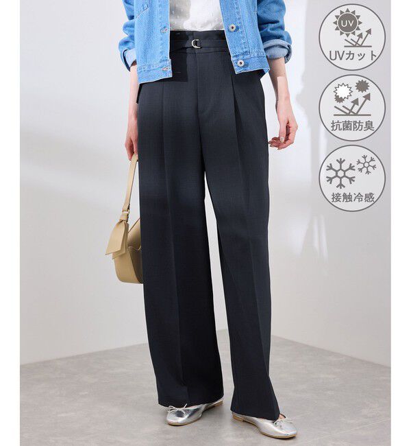 Rope&rsquo;Picnic「カナパ ベルト付きワイドパンツ/セットアップ対応・UV・抗菌防臭・接触冷感」|チノ|ネイビー(40)