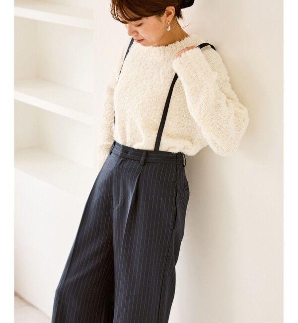 Rope&rsquo;Picnic「フレアシルエットサスペンダー付きパンツ」|チノ|ネイビー(40)