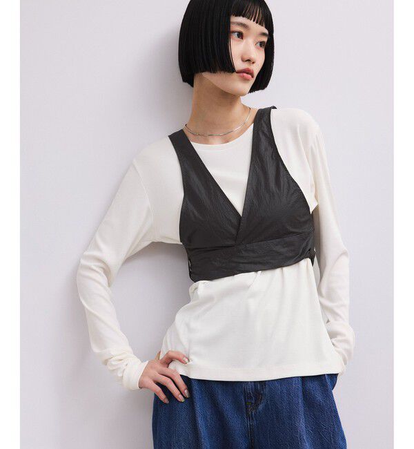 ADAM ET ROPE'「リボンタンクコンビロンT」|Tシャツ・カットソー|