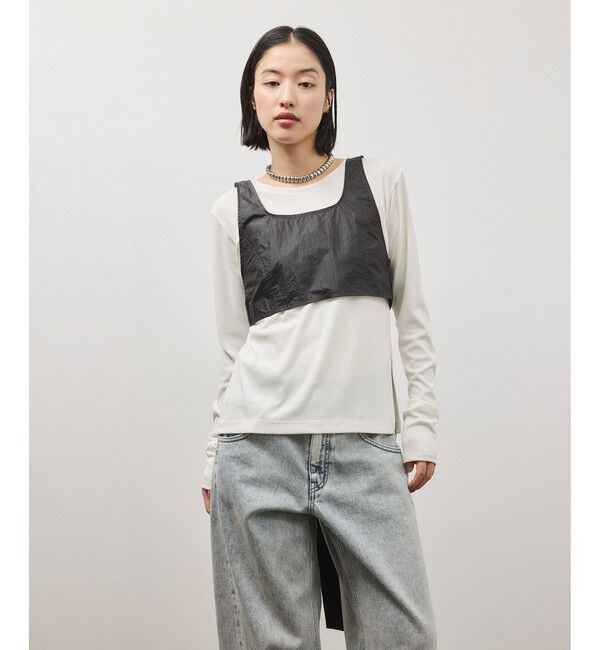 ADAM ET ROPE'「リボンタンクコンビロンT」|Tシャツ・カットソー|