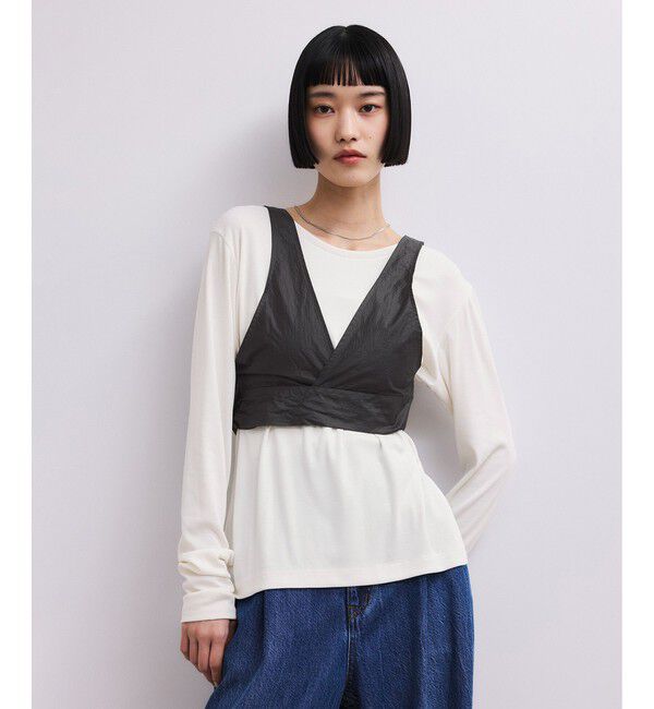 ADAM ET ROPE'「リボンタンクコンビロンT」|Tシャツ・カットソー|