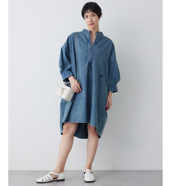  「DENIM刺繍チュニックシャツ」|シャツ・ブラウス|ブルー