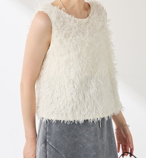  「【前後2WAY】ペーパーフリンジタンクトップ」|Tシャツ・カットソー|