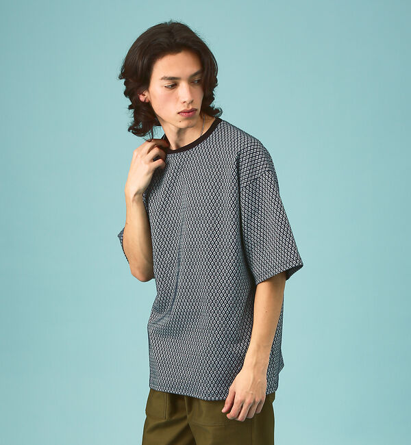 ABAHOUSE「ダイヤジャガード  ルーズシルエット半袖Tシャツ / ユニセックス」|Tシャツ・カットソー|ネイビー