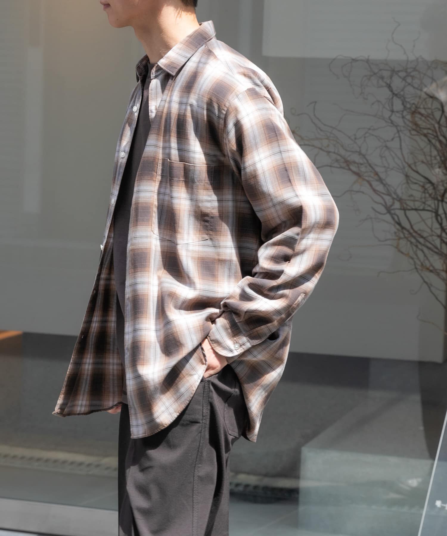 URBAN RESEARCH DOORS「FORK&SPOON　コットンウールチェックシャツ」|シャツ・ブラウス|ブラウン