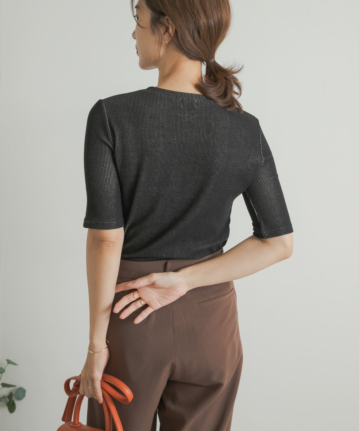 URBAN RESEARCH DOORS「配色リブ5分袖プルオーバー」|Tシャツ・カットソー|