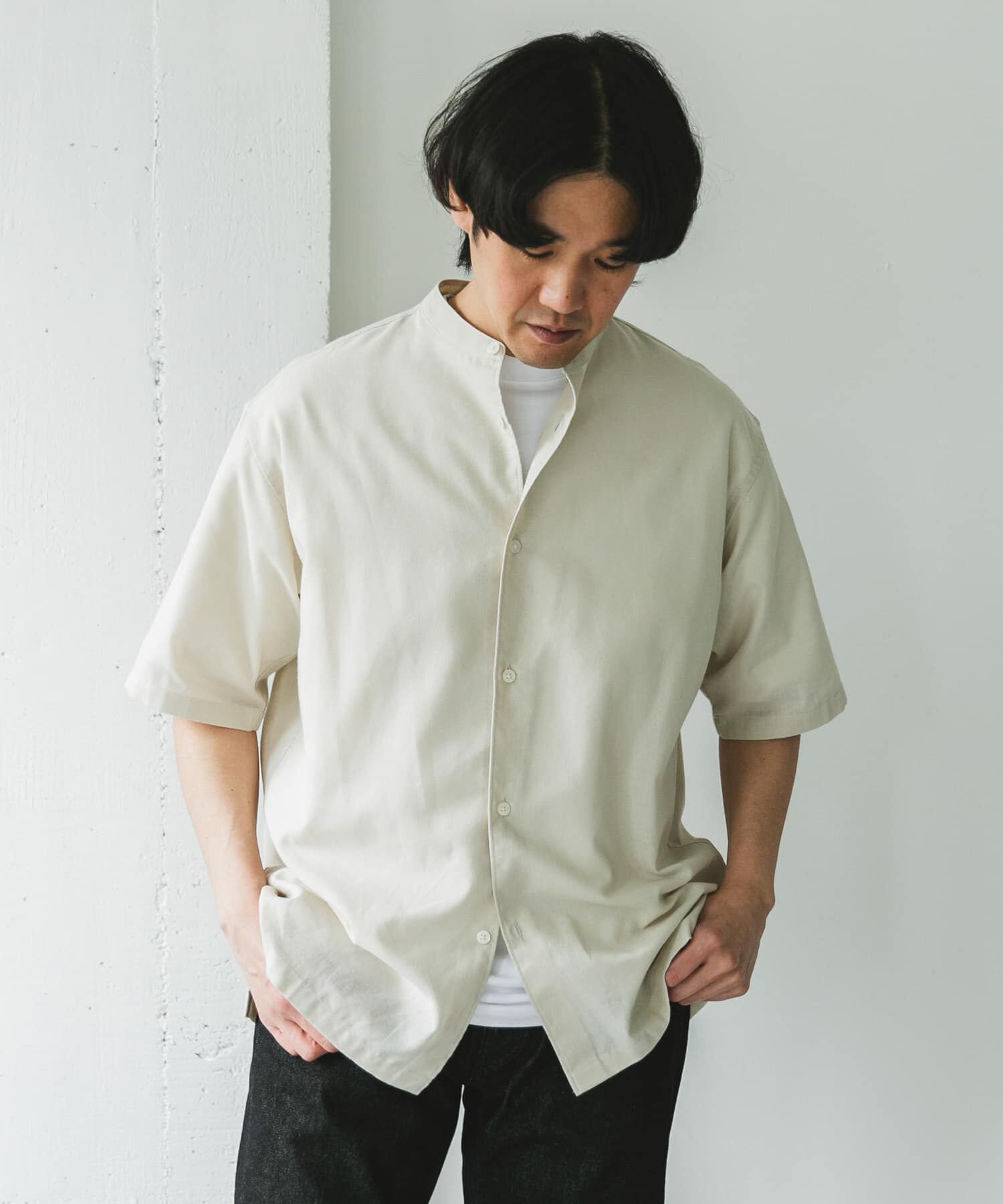URBAN RESEARCH DOORS「『XLサイズ/WEB限定』『UR TECH 高機能リネン』バンドカラーシャツ」|シャツ・ブラウス|