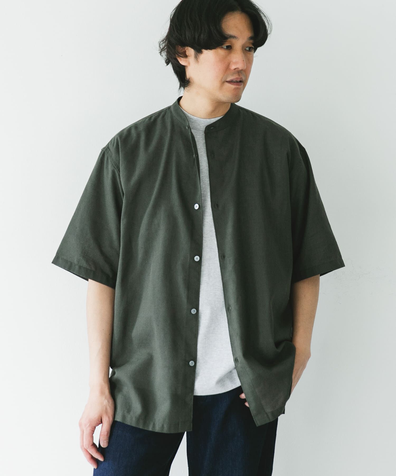 URBAN RESEARCH DOORS「『XLサイズ/WEB限定』『UR TECH 高機能リネン』バンドカラーシャツ」|シャツ・ブラウス|