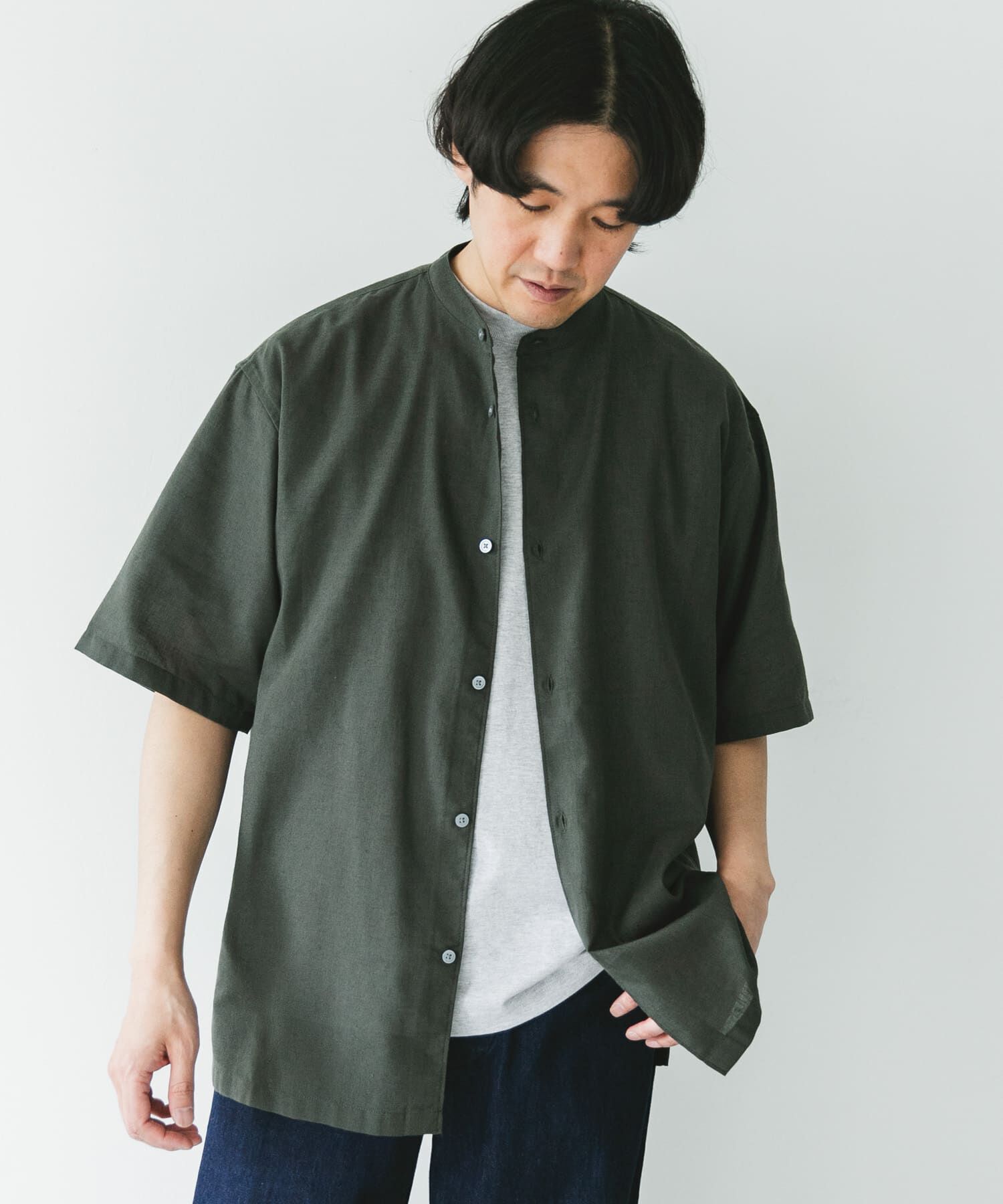 URBAN RESEARCH DOORS「『XLサイズ/WEB限定』『UR TECH 高機能リネン』バンドカラーシャツ」|シャツ・ブラウス|