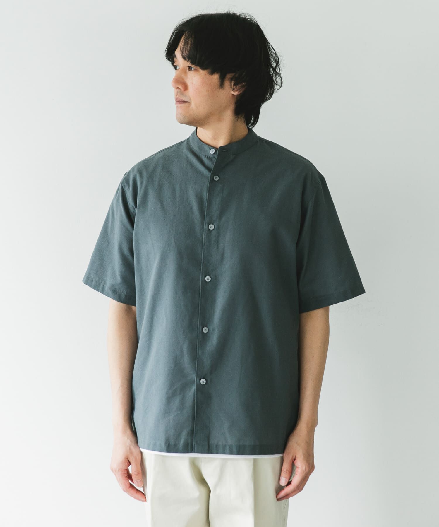 URBAN RESEARCH DOORS「『XLサイズ/WEB限定』『UR TECH 高機能リネン』バンドカラーシャツ」|シャツ・ブラウス|