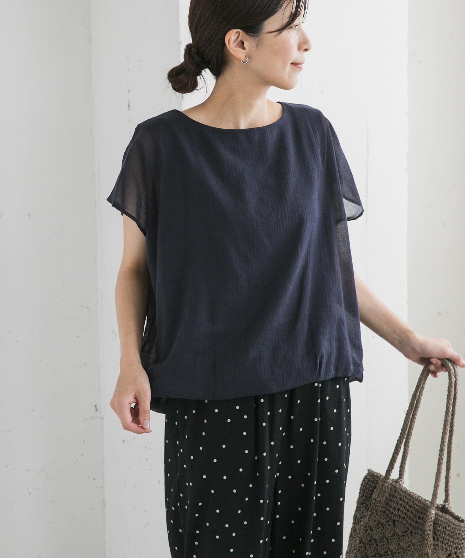 URBAN RESEARCH DOORS「ボイルレイヤードプルオーバー」|Tシャツ・カットソー|ネイビー