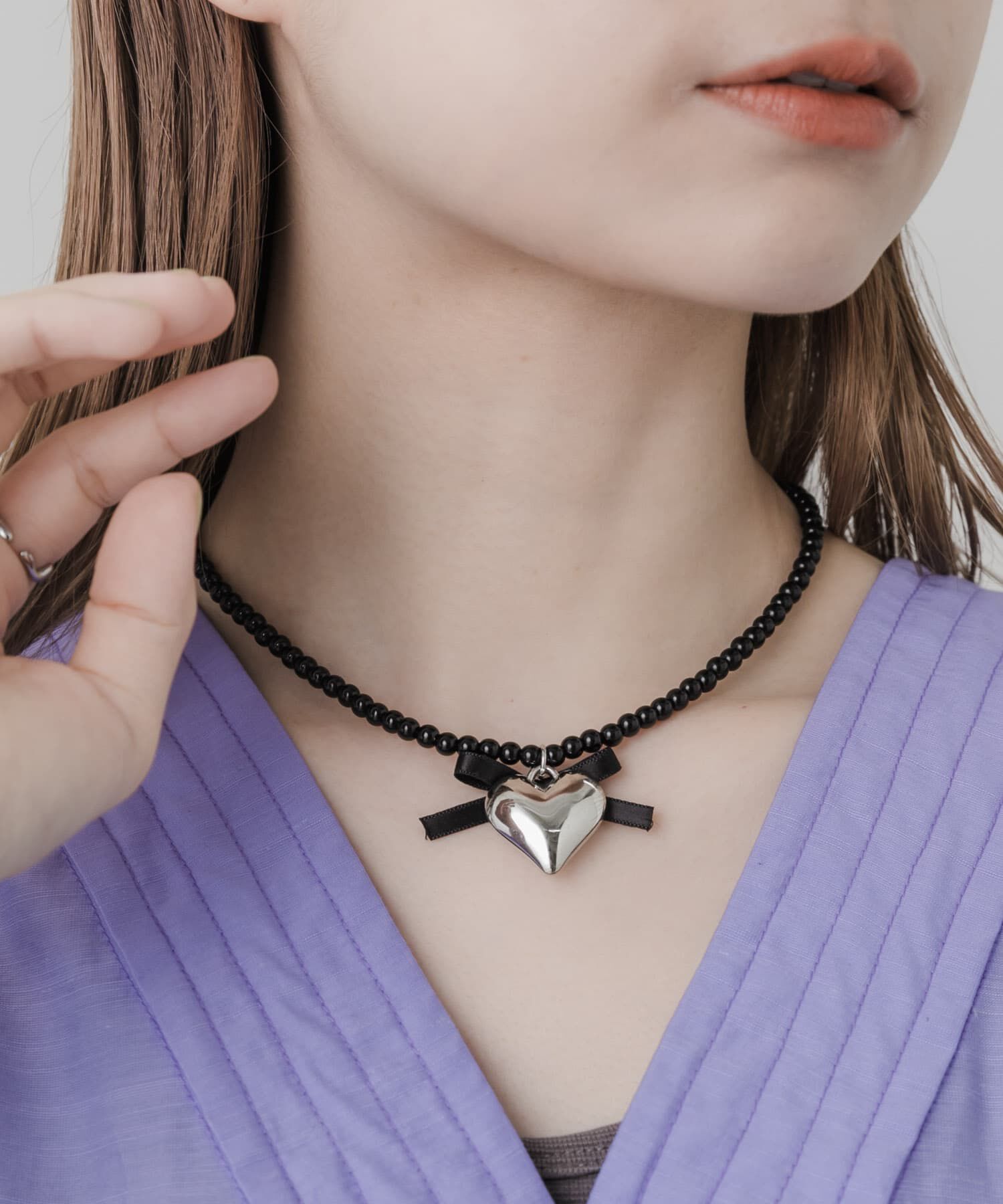 SMELLY「ハートリボンチョーカーネックレス」|ネックレス|シルバー系その他