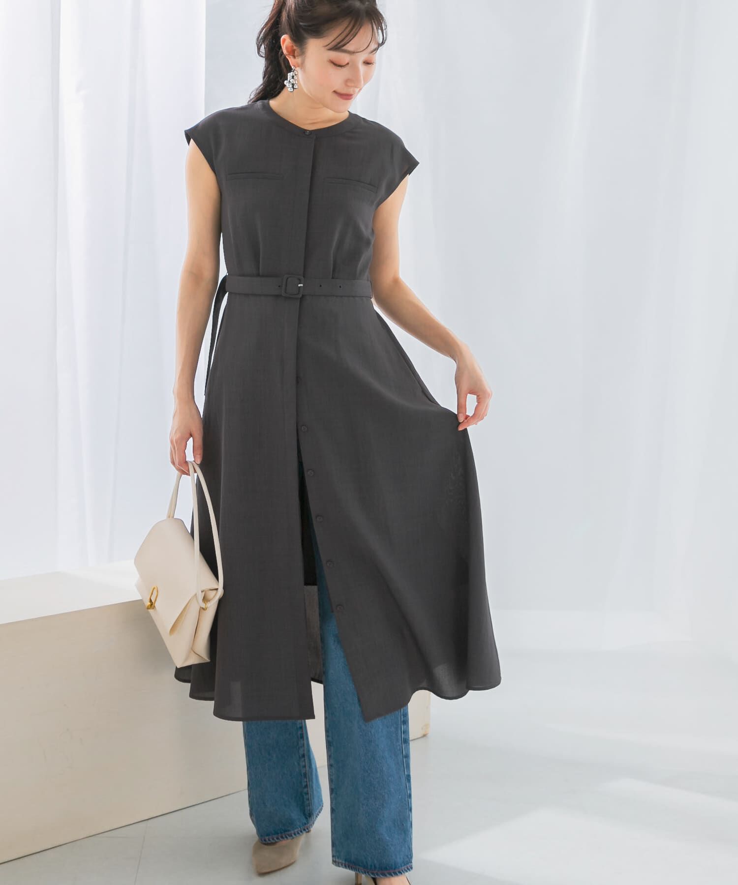 URBAN RESEARCH ROSSO「『UR TECH DRYLUXE』ポケットデザインワンピース」|ワンピース|チャコールグレー