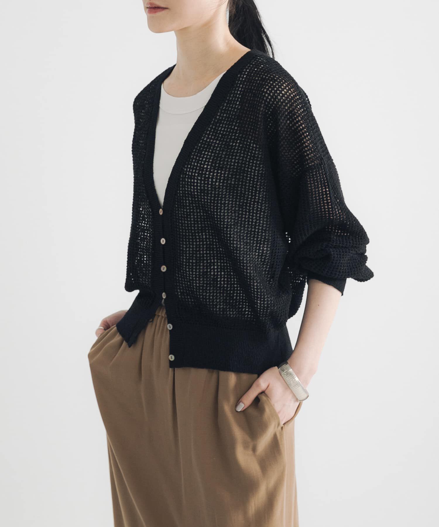 URBAN RESEARCH「ブークレメッシュニットカーディガン」|カーディガン|ブラック