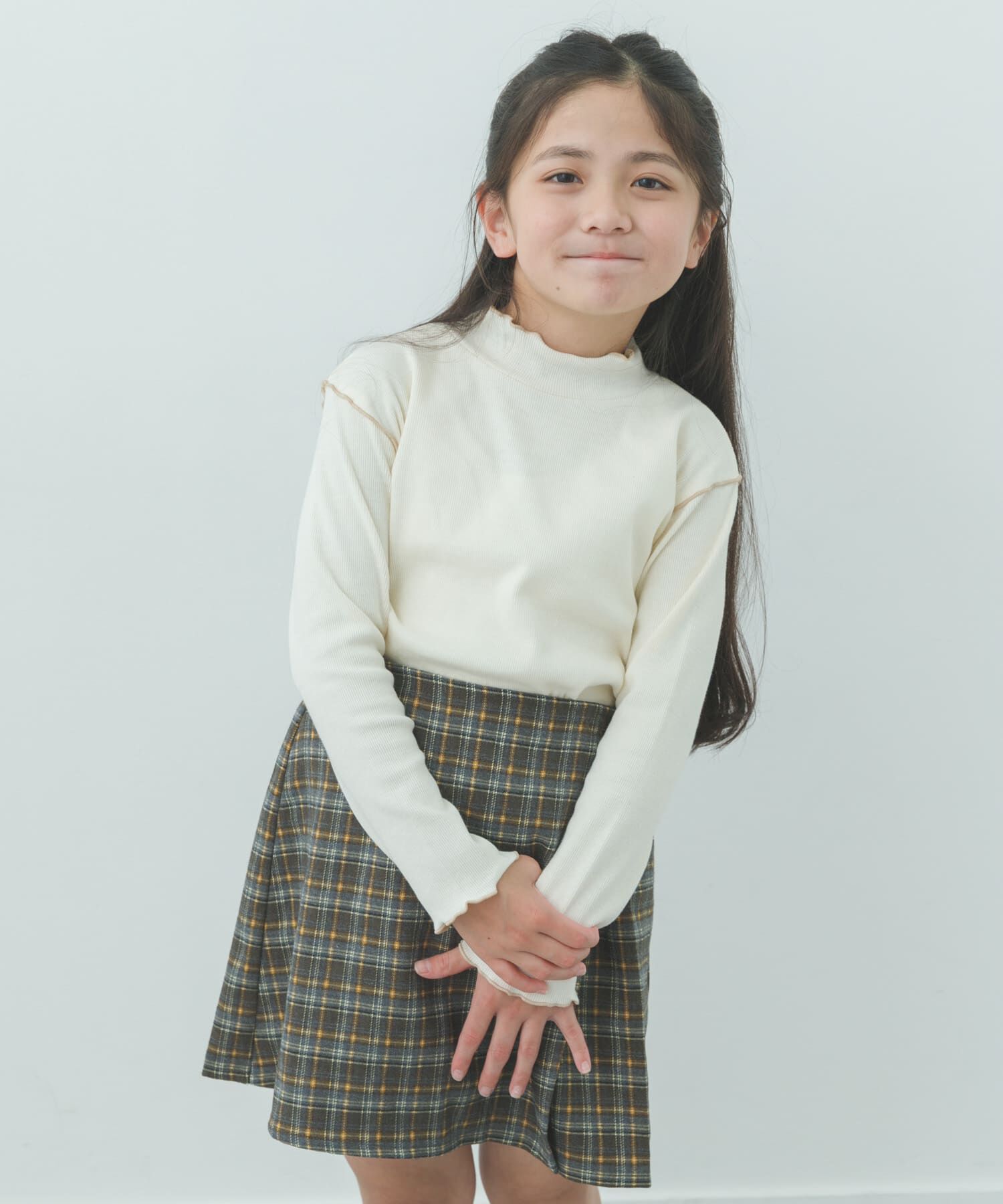 URBAN RESEARCH DOORS「『WEB/一部店舗限定サイズ』メローフリルリブハイネックTシャツ(KIDS)」|その他|アイボリー