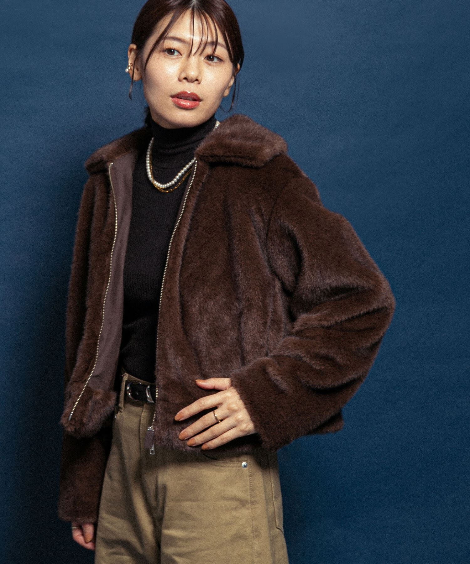 URBAN RESEARCH ROSSO「F by ROSSO　ファーZIPショートコート」|ノーカラーコート|