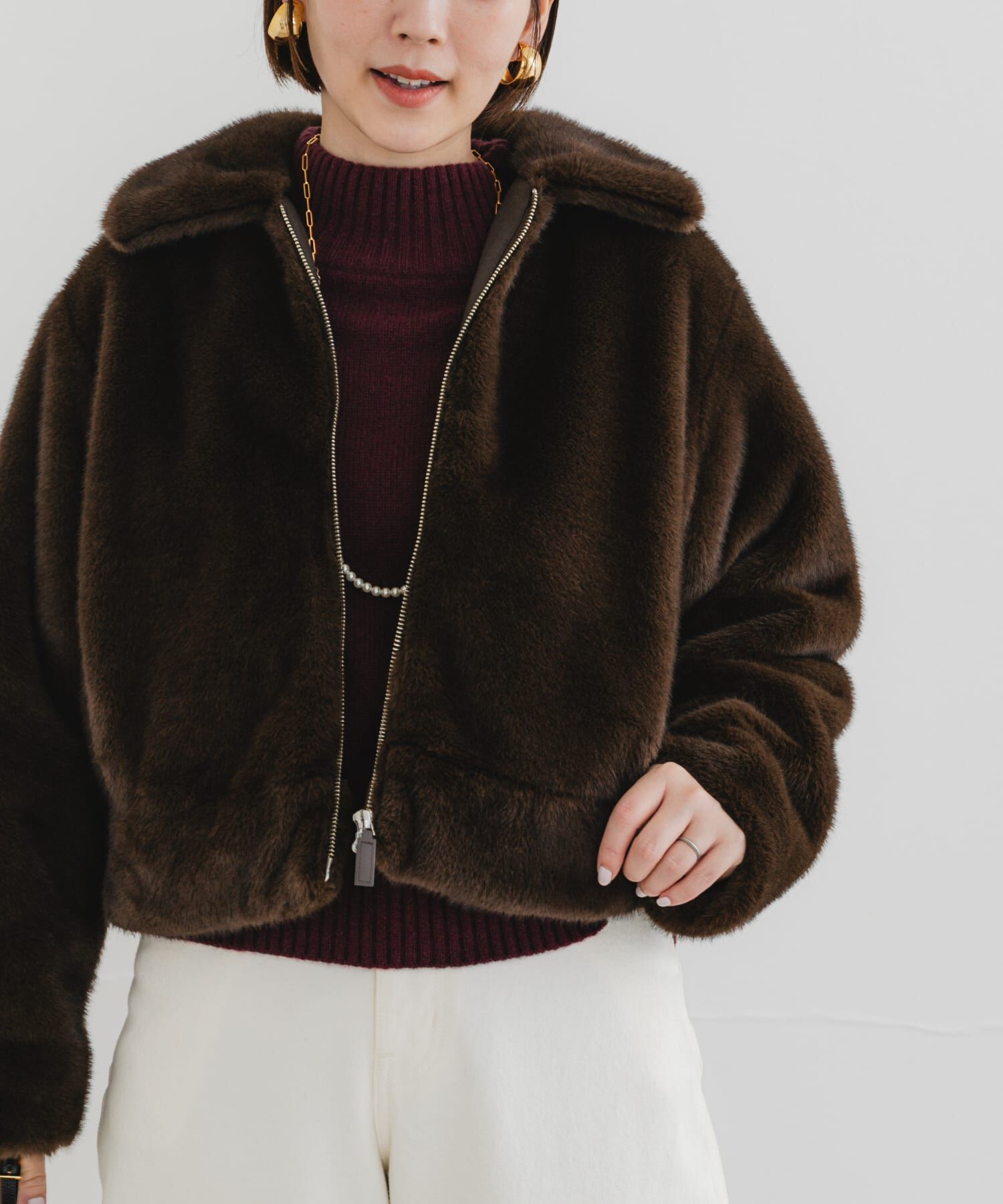 URBAN RESEARCH ROSSO「F by ROSSO　ファーZIPショートコート」|ノーカラーコート|