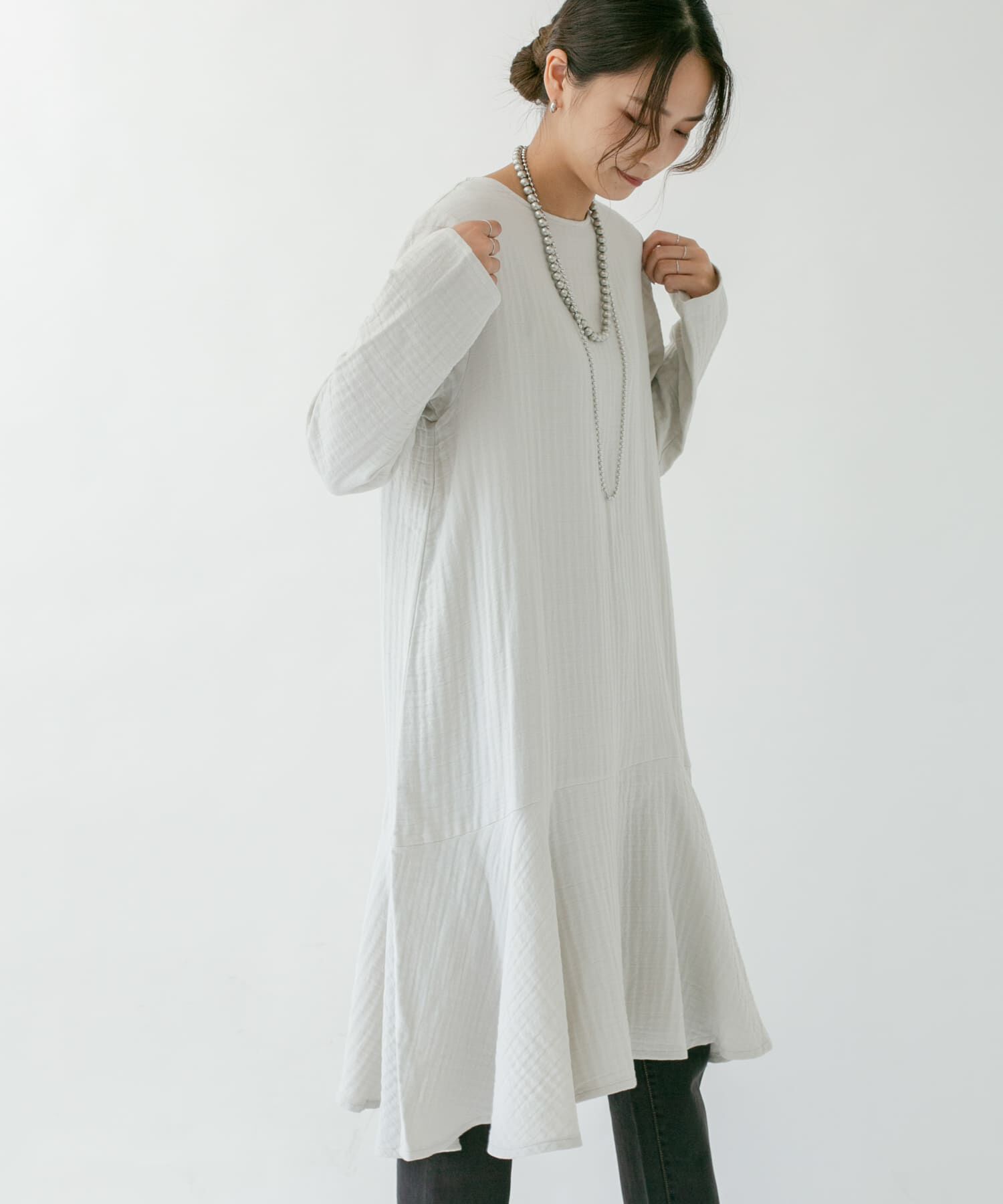  「ガーゼペプラムワンピース」|ワンピース|グレー