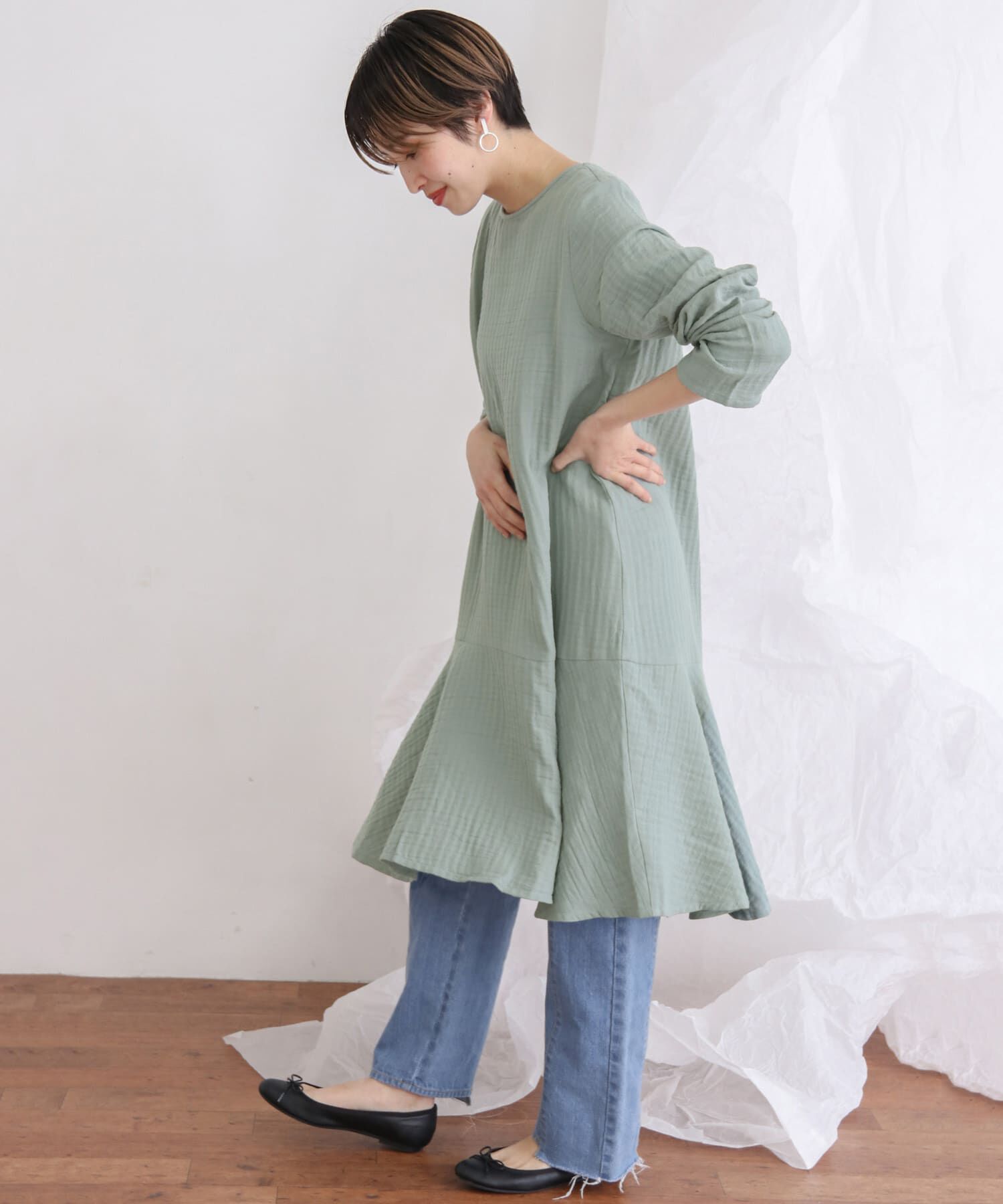  「ガーゼペプラムワンピース」|ワンピース|