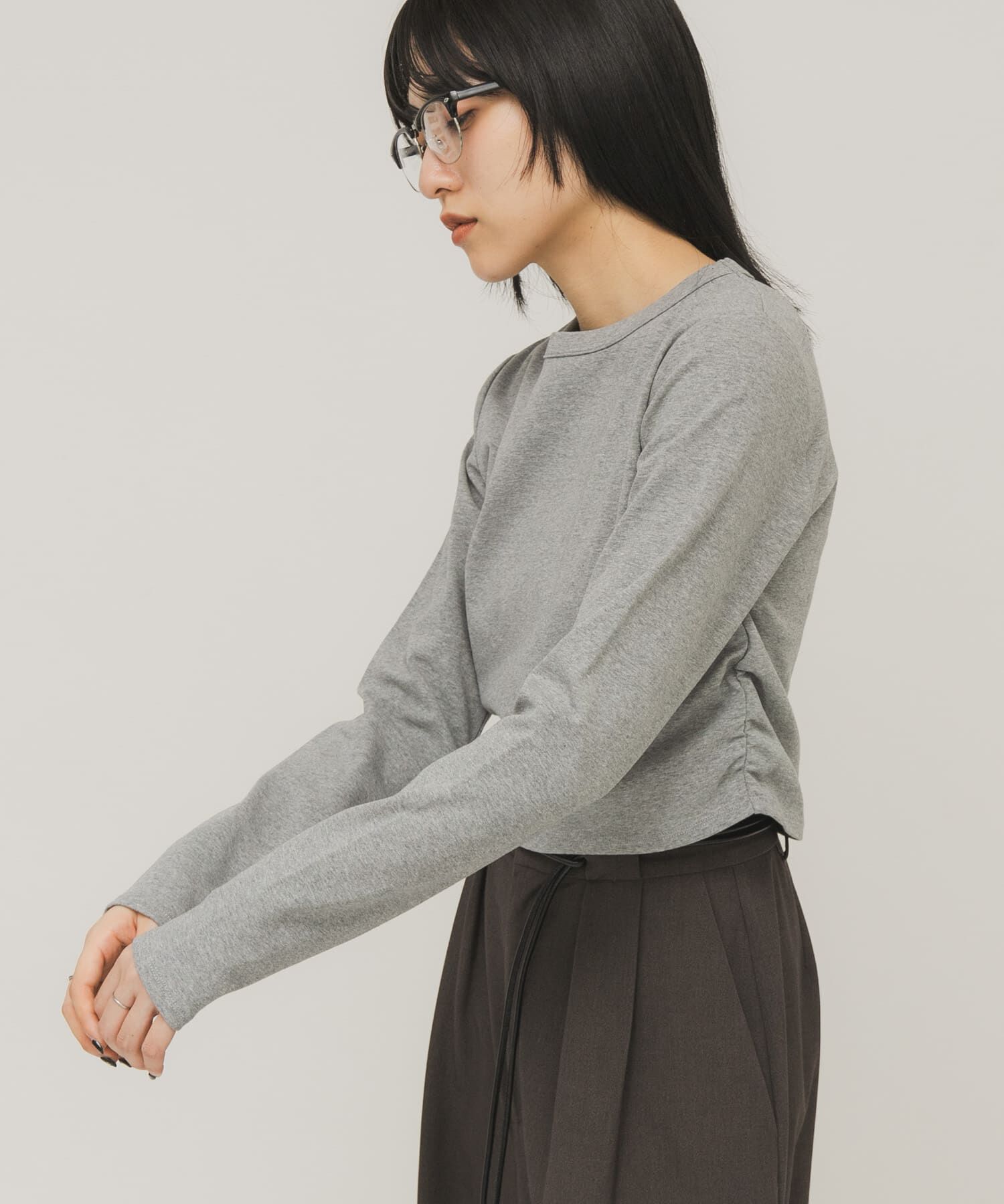  「クロップドロンTEE」|Tシャツ・カットソー|グレー系その他