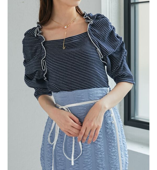 MAJESTICLEGON「ボリュームスリーブボーダートップス」|Tシャツ・カットソー|