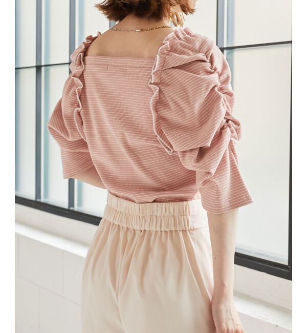 MAJESTICLEGON「ボリュームスリーブボーダートップス」|Tシャツ・カットソー|