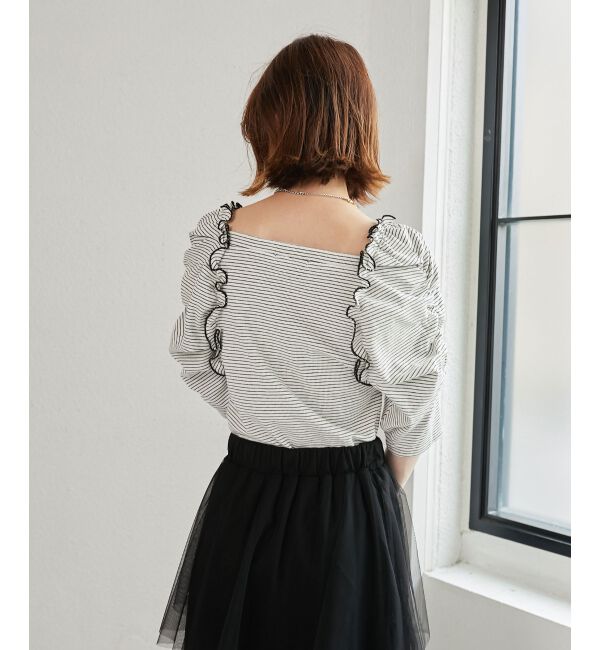 MAJESTICLEGON「ボリュームスリーブボーダートップス」|Tシャツ・カットソー|