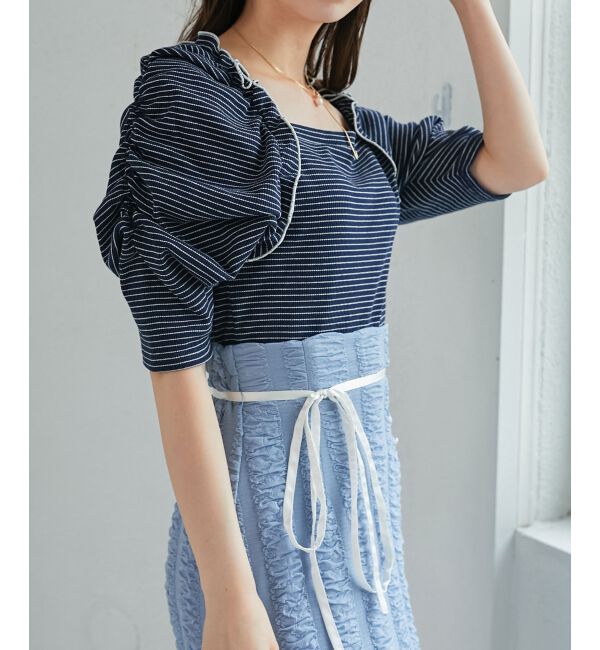 MAJESTICLEGON「ボリュームスリーブボーダートップス」|Tシャツ・カットソー|ネイビー柄